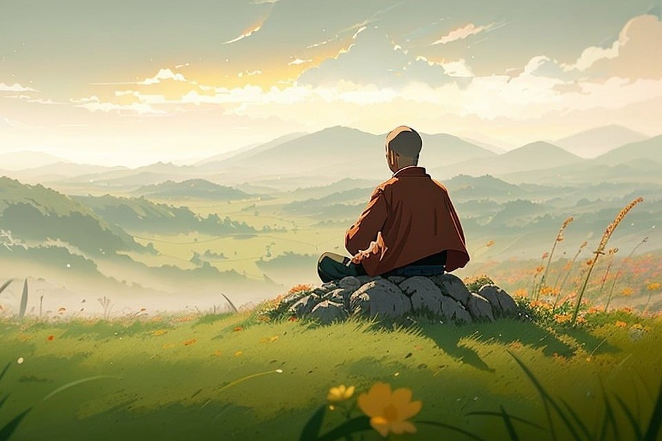 Drawing of a monk meditating